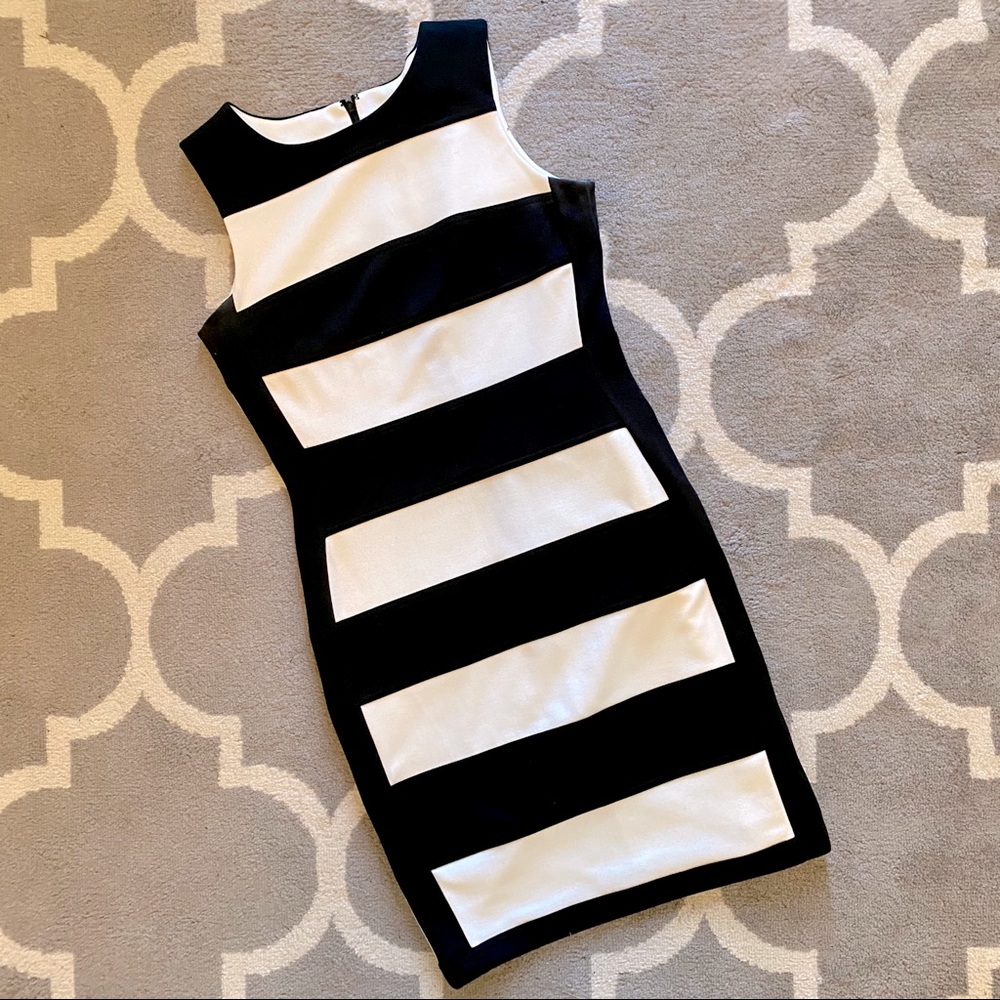 Calvin Klein Black and Ivory Stripe Dress - 4